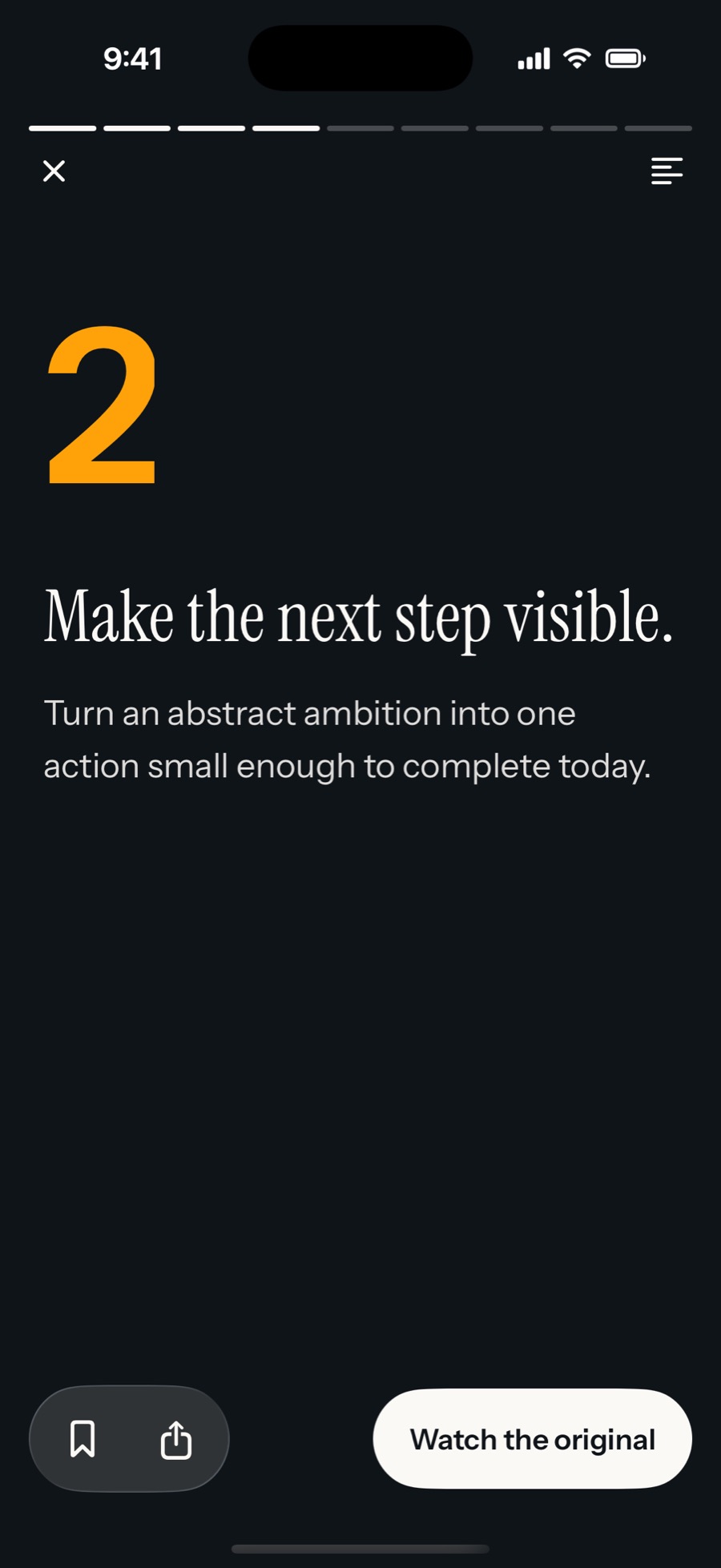The reader showing key idea 2, “Make the next step visible”, with a button to watch the original.